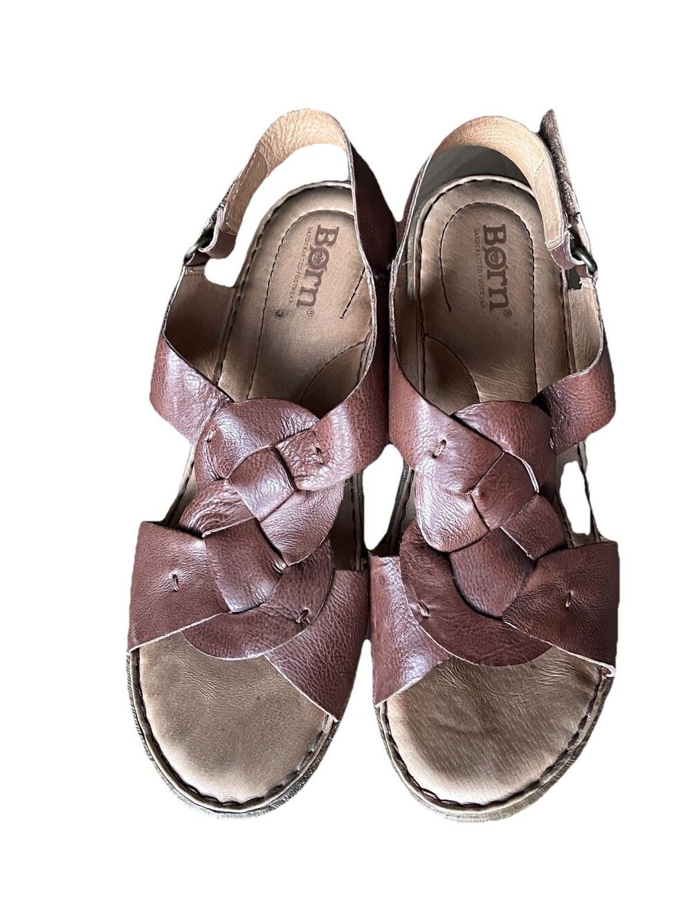Born Nina Brown Luggage Wedge Leather Sandals Size 7M Comfort - Picture 2 of 6